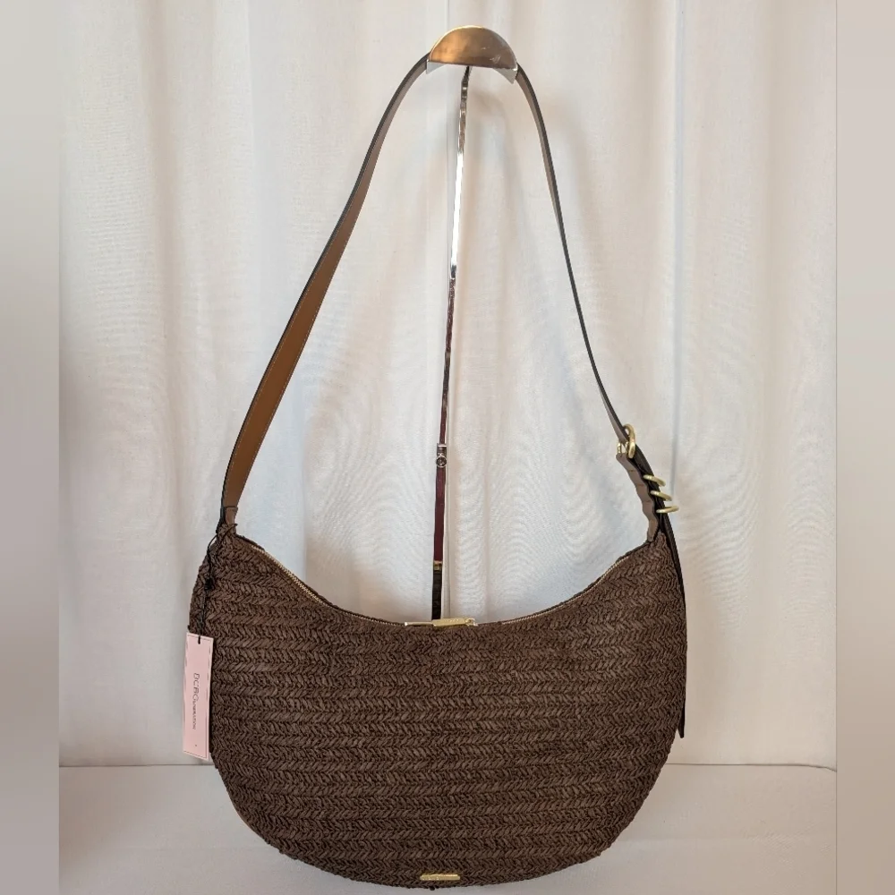 BCBG Brown Woven Crescent Hobo Shoulder Bag NWT